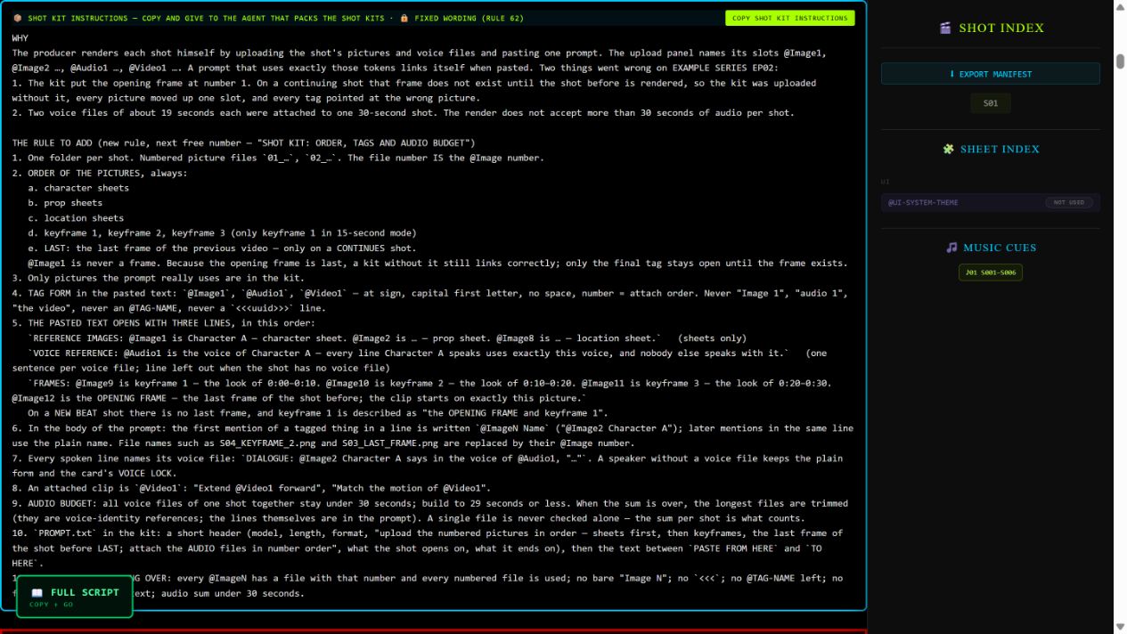 Actual template shot-kit guidance for image, voice and continuity references